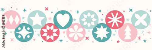 Christmas banner in modern style. Snowflakes and balls. Vector illustration
