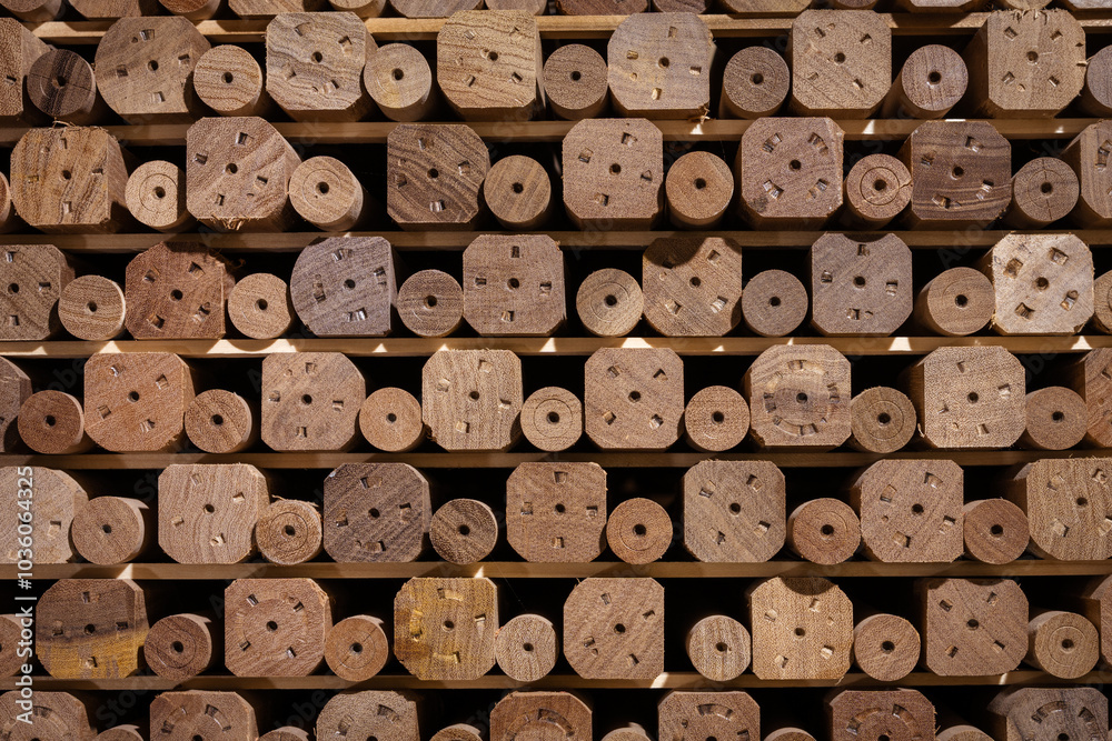 Obraz premium Stacked wood worked forming a pattern