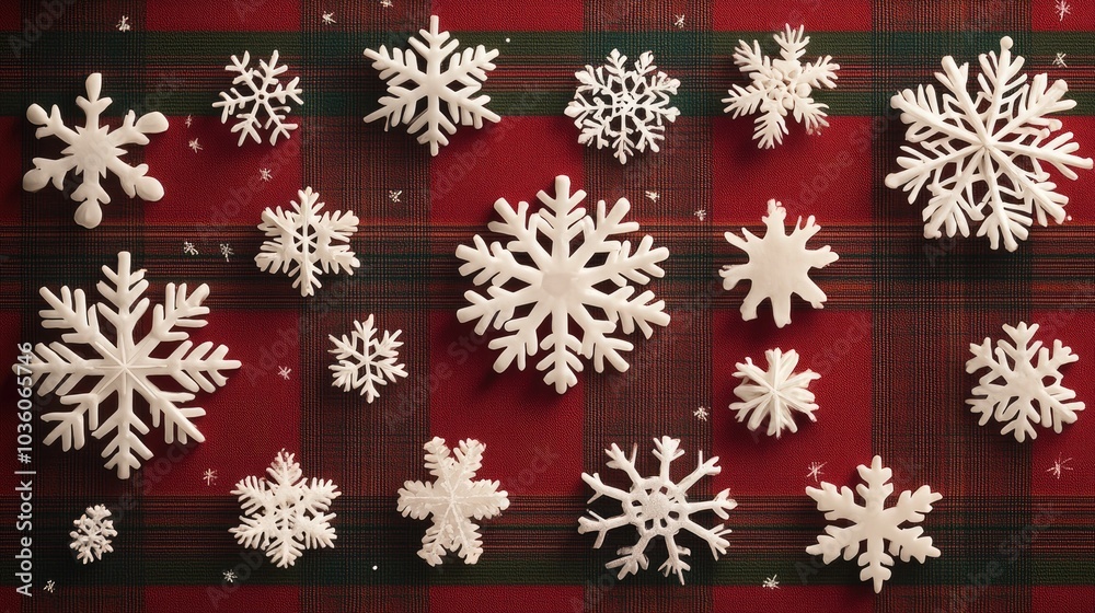 Winter Snowflakes Collage on Red Background Winter Snowflakes Collage on Red Background