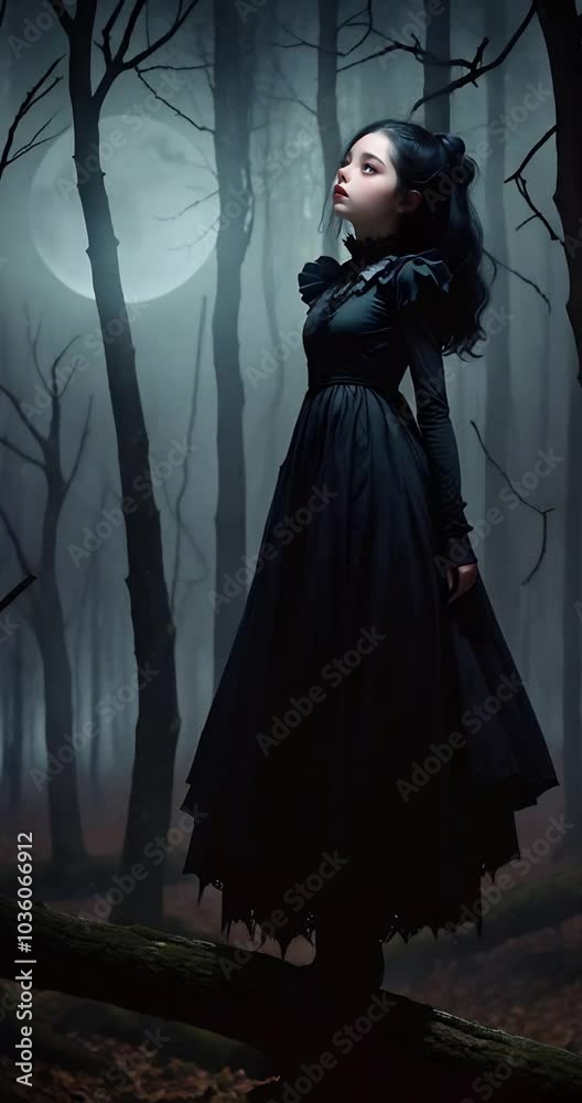 Generative AI. Animation of Eerie Young Dark Haired Woman. Generative AI. Animation of Eerie Young Dark Haired Woman.