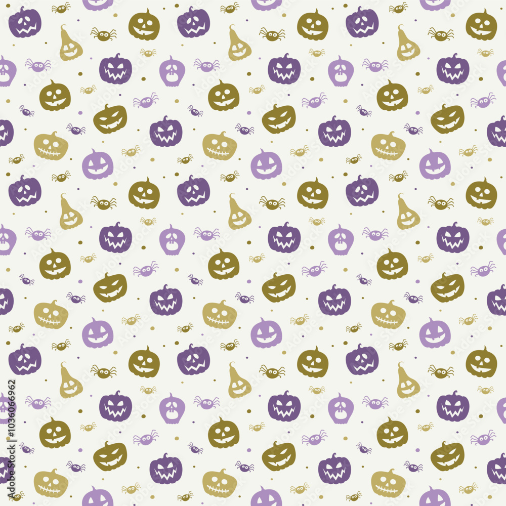 Background with funny pumpkin lanterns and spiders. Halloween seamless pattern. Vector Background with funny pumpkin lanterns and spiders. Halloween seamless pattern. Vector