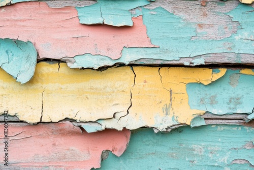 Colorful Peeling Paint on Weathered Wood Surface