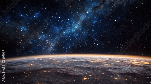 Fototapeta Naklejka Na Ścianę i Meble -  A stunning view of the Milky Way galaxy from a remote space station, showcasing stars and nebulae in the distance