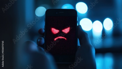 Smartphone Displaying Bully Messages: Illustration Of Mockery, Aggression, And Cyberbullying In Social Media. Cartoon  Concept Of Network Abuse.