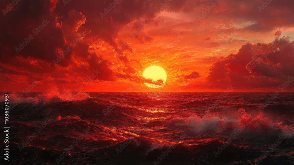 Amazing red sunset over ocean. Amazing red sunset over ocean.