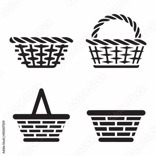 A simple vector set of picnic basket icons design. AI