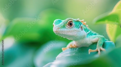 A vibrant green lizard resting on a leaf, showcasing its unique features and beautiful colors in a lush, natural environment.