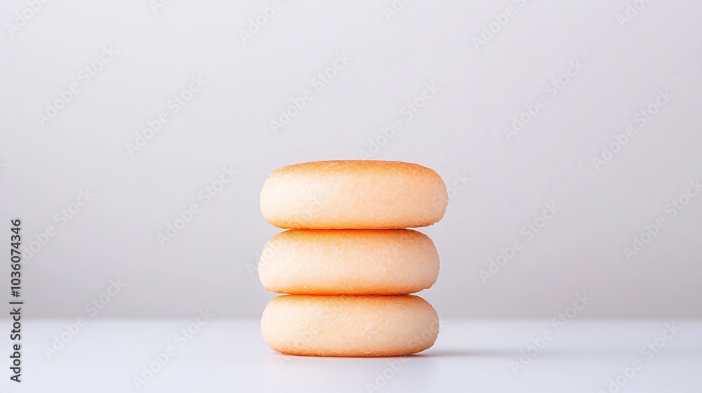 Minimalist three beige cookies stacked on a white background, clean and simple food presentation, light and cozy dessert arrangement, soft texture, subtle composition, inviting snack
Minimalist three beige cookies stacked on a white background, clean and simple food presentation, light and cozy dessert arrangement, soft texture, subtle composition, inviting snack