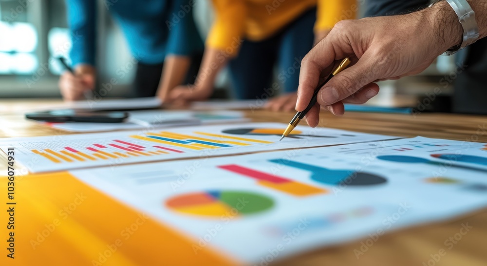 Business professionals analyzing charts and graphs during a meeting. Business professionals analyzing charts and graphs during a meeting.