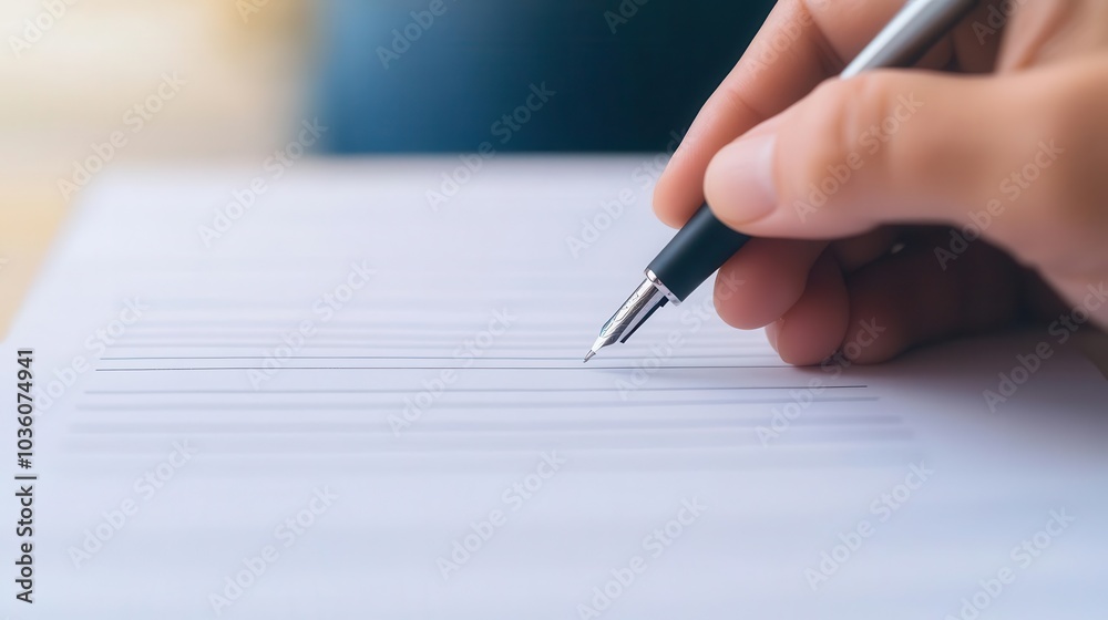 Hand with a pen hovering over a list of candidates on a ballot, voter consideration, democracy in action Hand with a pen hovering over a list of candidates on a ballot, voter consideration, democracy in action