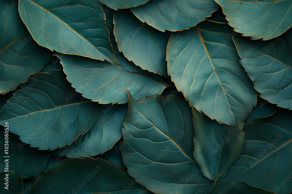 Obraz premium A close-up view of lush green leaves in various shapes, creating a natural tapestry taken in a serene outdoor setting during daylight