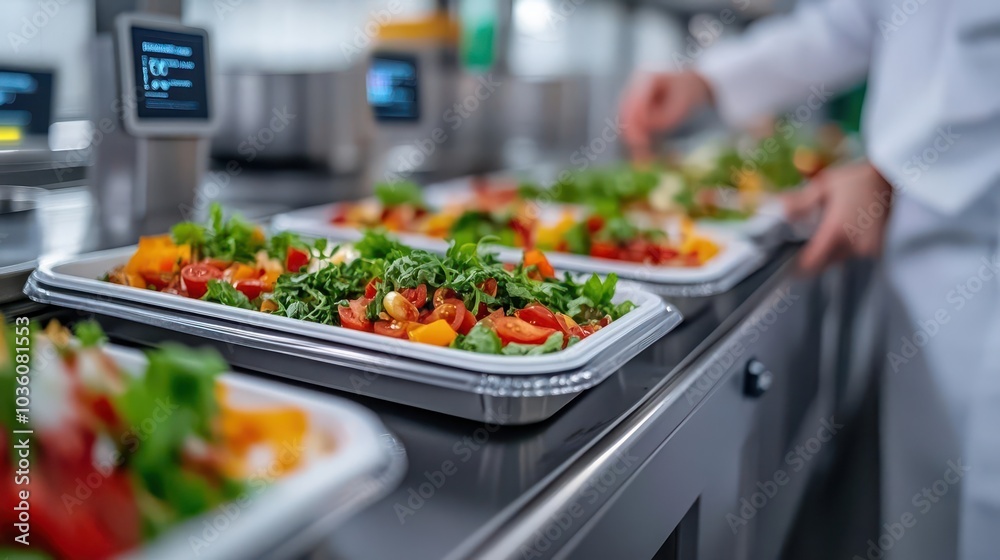 Close-up of digital sensors monitoring food safety in a commercial kitchen, food safety, tech-enhanced food hygiene Close-up of digital sensors monitoring food safety in a commercial kitchen, food safety, tech-enhanced food hygiene