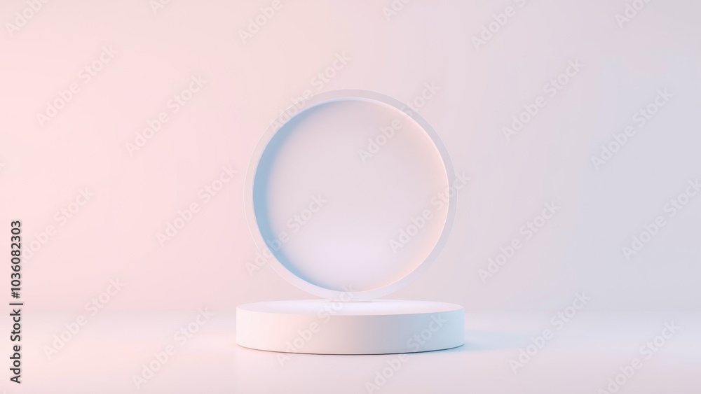 Podium for product presentation on soft light colour background.