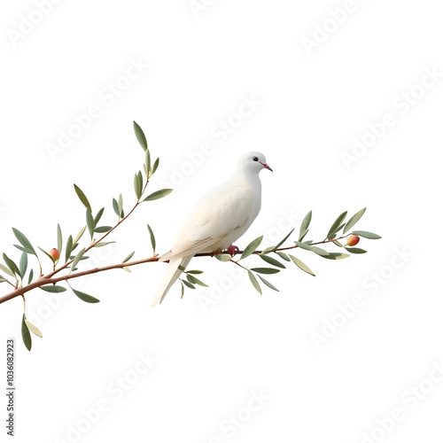 white dove on olive branch in minimal style