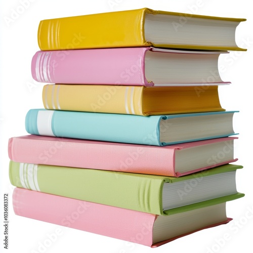 Colorful stack of books isolated on white or transparent background, perfect for education and learning themes.