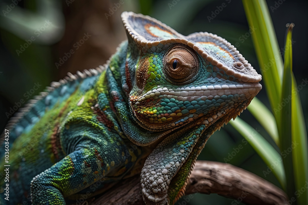 Fototapeta premium a green coloured happily chameleon 