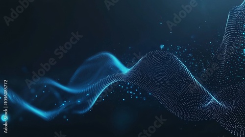 Flowing technology background. Futuristic green dots with dynamic waves. 3D render.