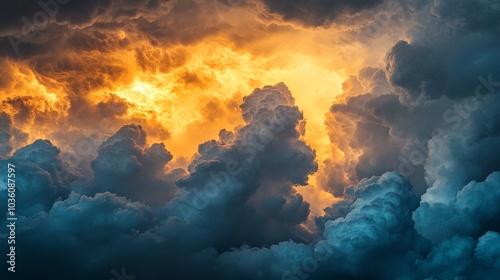 Dark storm clouds fill the sky, creating a moody and gloomy atmosphere that speaks to extreme weather and climate change, with a distinctly somber tone