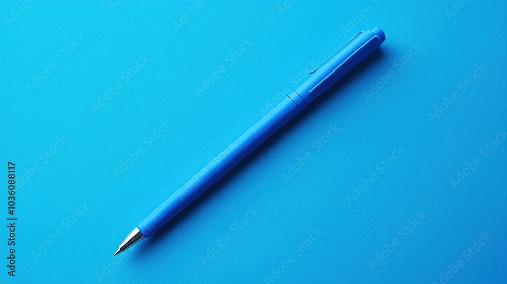 Expressing Ideas: A Stunning Mockup of a Blue Pen Against a Vibrant Blue Background Expressing Ideas: A Stunning Mockup of a Blue Pen Against a Vibrant Blue Background