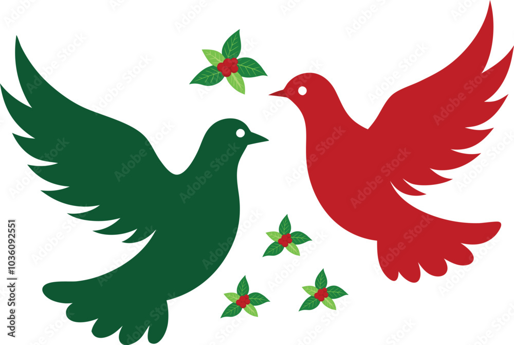 Christmas Doves vector illustration on white background Christmas Doves vector illustration on white background