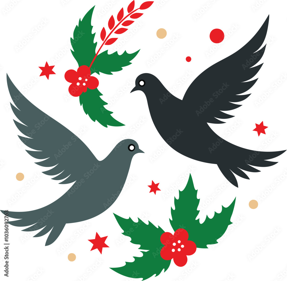 Fototapeta premium Christmas Doves vector illustration on white background