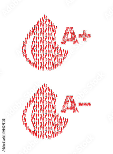 Blood type or blood type vector red icon a- and a+. Red donor cell isolated on a white background. Transfusion hematology icon. A condition in which the blood does not contain genetics.