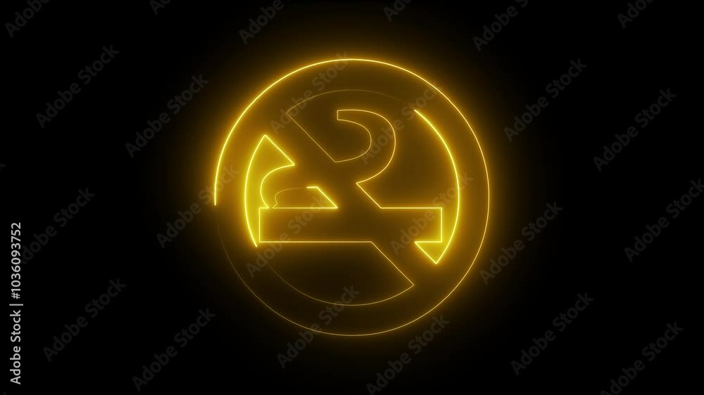 No smoking icon animation by yellow color neon on black background. No smoking icon animation by yellow color neon on black background.