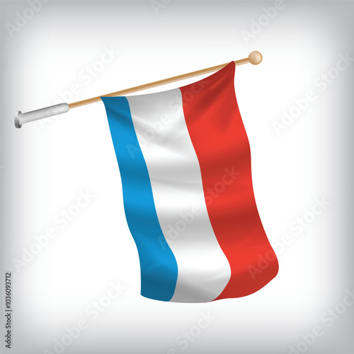 Realistic illustration of Luxembourg flags waving on the wall. The set is in the flag collection