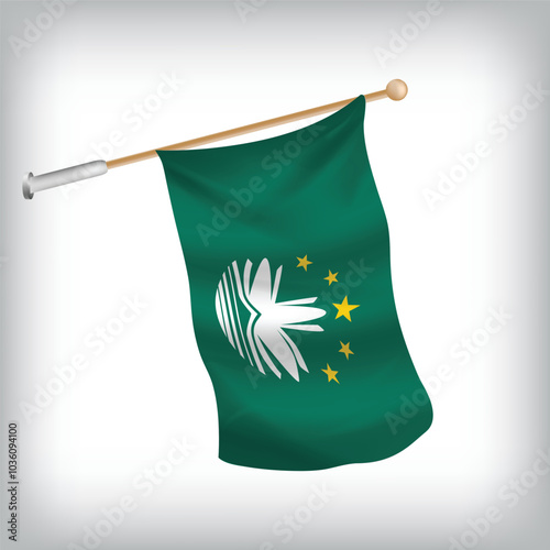 Realistic illustration of Macao flags waving on the wall. The set is in the flag collection