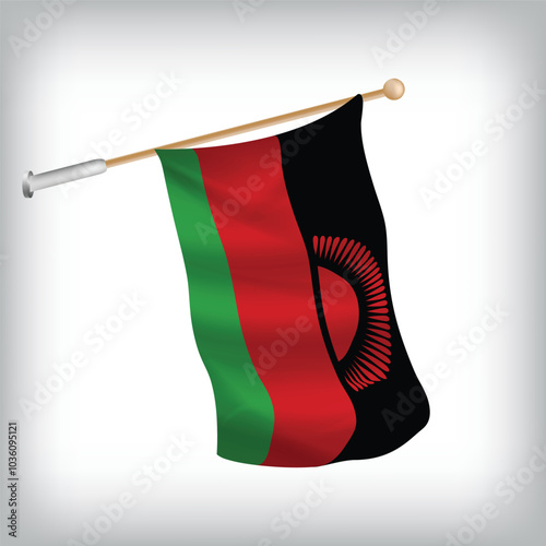 Realistic illustration of Malawi flags waving on the wall. The set is in the flag collection