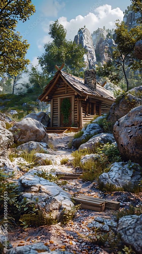 Obraz premium There is a small cabin in the middle of a forest AI generated art
