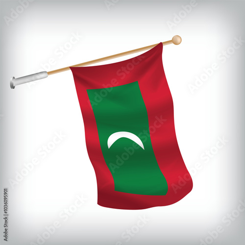 Realistic illustration of Maldives flags waving on the wall. The set is in the flag collection