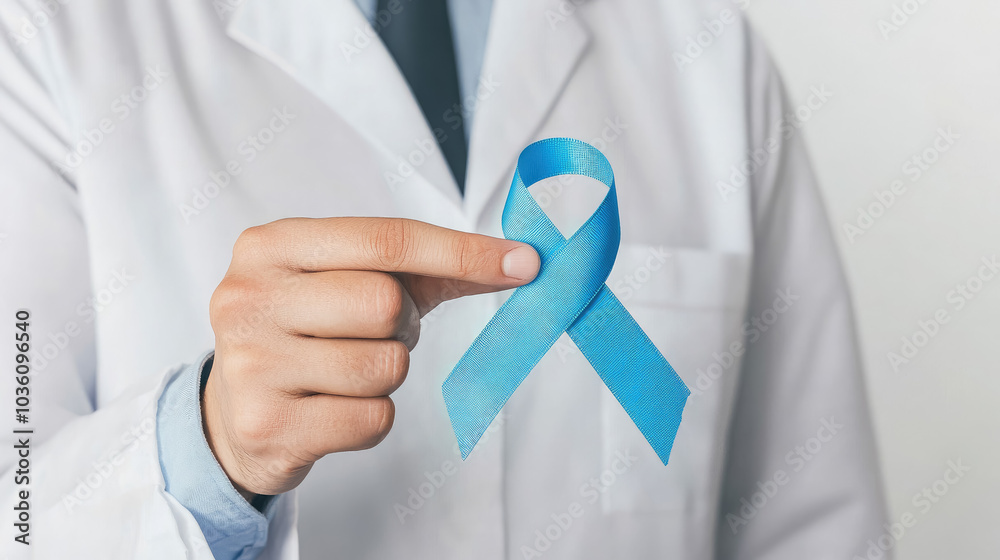 doctor hand holding blue ribbon in loop shape on white background, prostate cancer symbol, november, prostate cancer awareness month, male oncology, medicine, health doctor hand holding blue ribbon in loop shape on white background, prostate cancer symbol, november, prostate cancer awareness month, male oncology, medicine, health