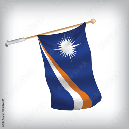 Realistic illustration of Marshall Islands flags waving on the wall. The set is in the flag collection