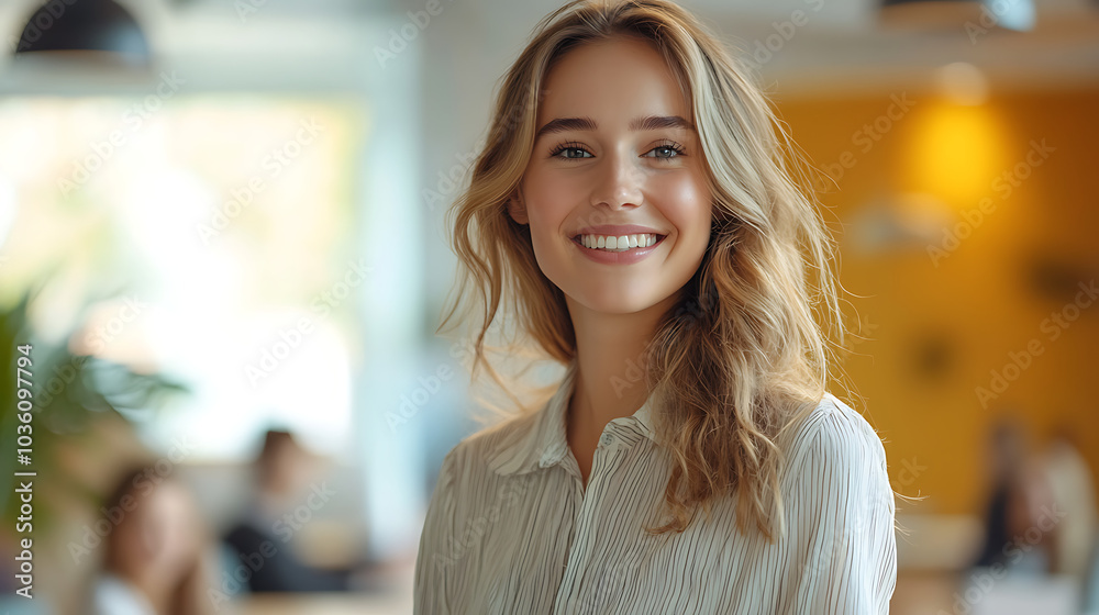 A woman with blonde hair is smiling and posing for a picture A woman with blonde hair is smiling and posing for a picture