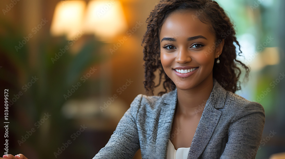 A woman with a smile on her face is sitting at a table A woman with a smile on her face is sitting at a table