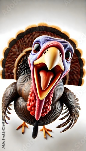 Funny Animated Turkey with Vibrant Colors and Expressive Features – Perfect for Thanksgiving Themes, Holiday Decorations, and Festive Marketing Campaigns photo