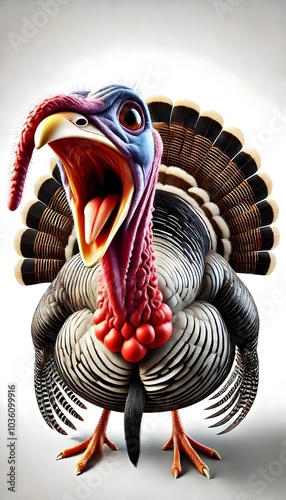 Funny Animated Turkey with Vibrant Colors and Expressive Features – Perfect for Thanksgiving Themes, Holiday Decorations, and Festive Marketing Campaigns photo