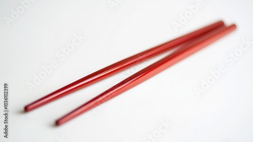 Red chopsticks isolated on white symbolizing the essence of Asian dining culture photo