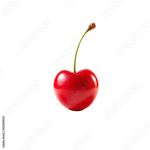 a red cherry with a green stem ai generated png transparent background,
