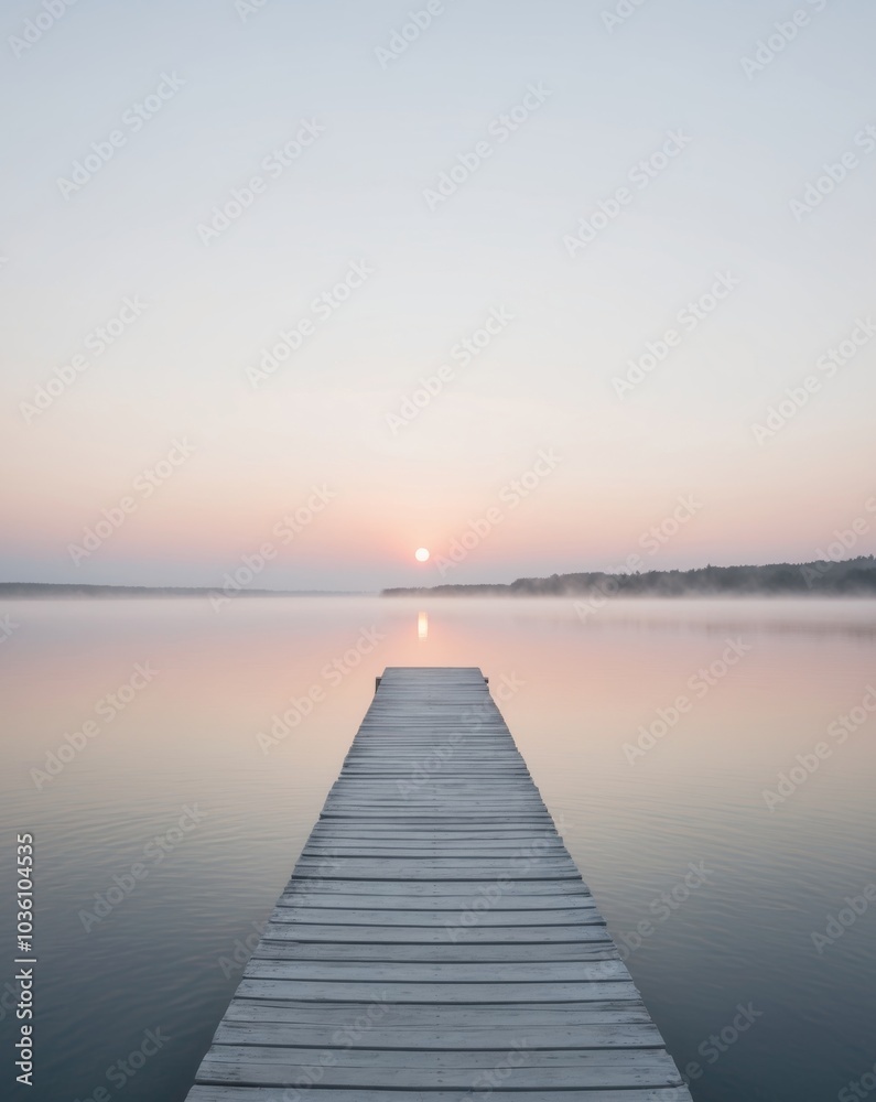 Sunrise over a Calm Lake with a Wooden Dock. Sunrise over a Calm Lake with a Wooden Dock.