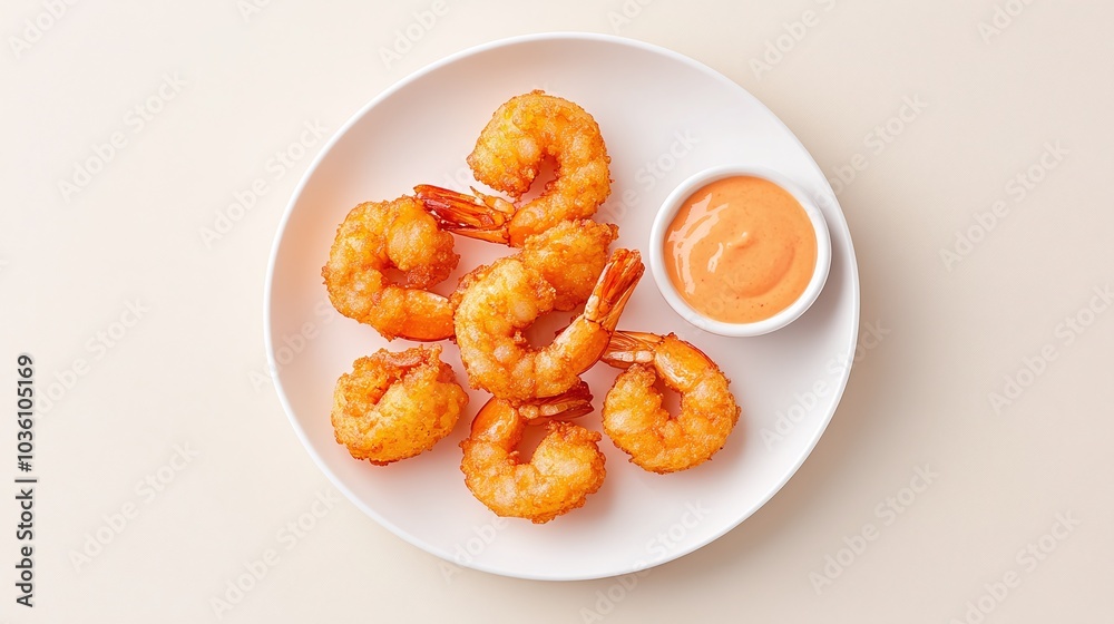 Golden shrimp with dipping sauce, white plate, minimalist seafood appetizer, crispy and delicious, light background, gourmet finger food, classic presentation, top view
Golden shrimp with dipping sauce, white plate, minimalist seafood appetizer, crispy and delicious, light background, gourmet finger food, classic presentation, top view