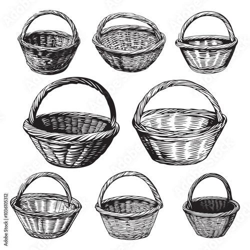 Wicker Basket silhouette vector art isolated on white background