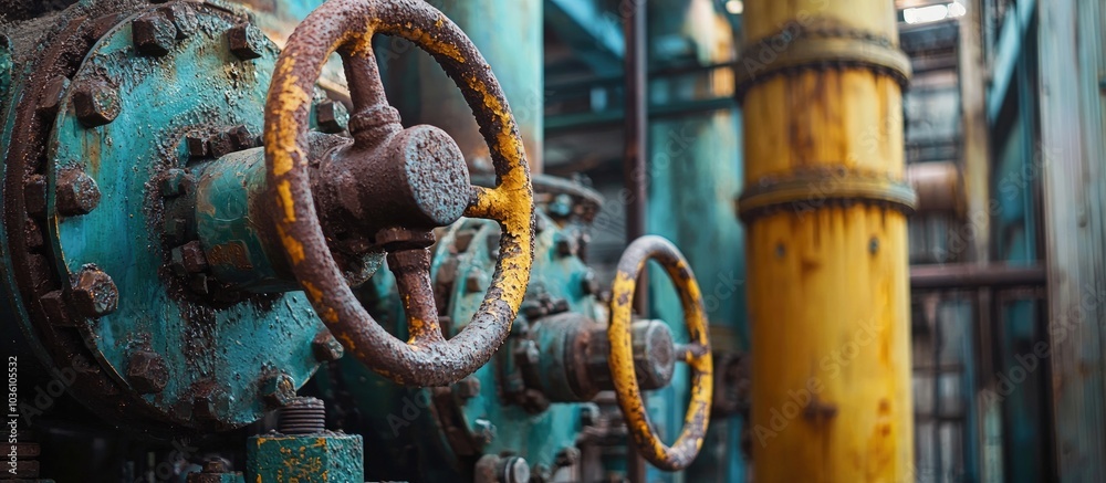 Industrial Pipe Valves Control System In The Old Steel Mill Industrial Pipe Valves Control System In The Old Steel Mill