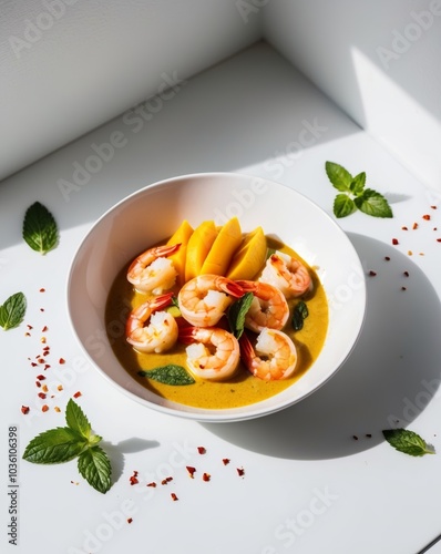 Shrimp and Mango Curry in Coconut Milk - A Spicy Seafood Side Dish. photo