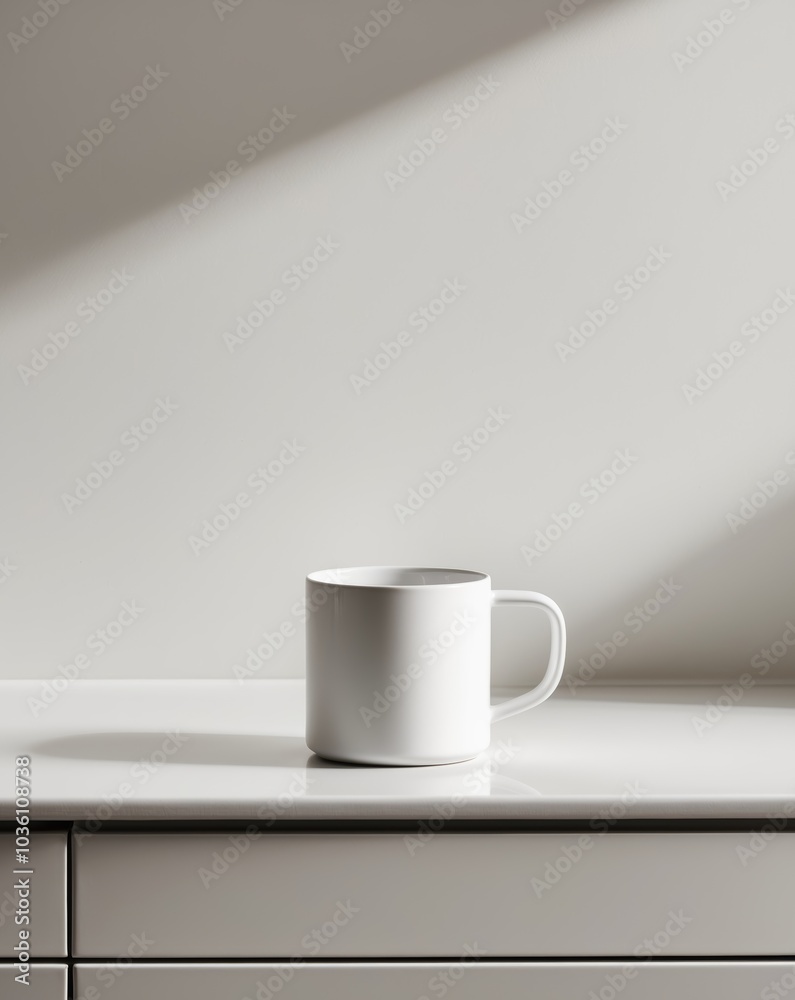 Simple White Mug on Modern Kitchen Counter. Simple White Mug on Modern Kitchen Counter.