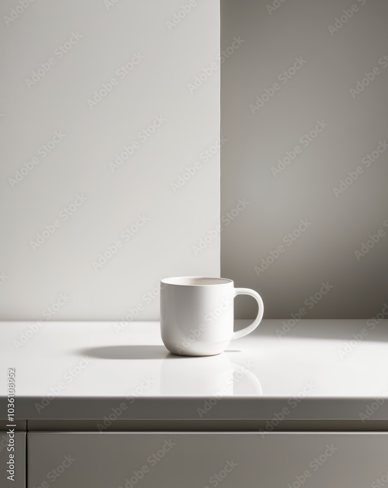 Simple White Mug on Modern Kitchen Counter. Simple White Mug on Modern Kitchen Counter.