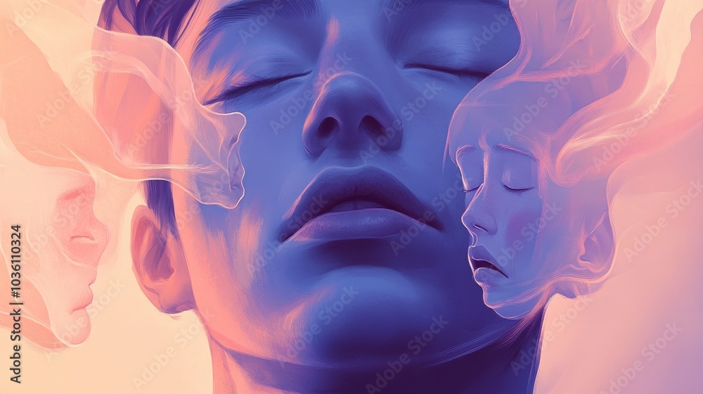 A close-up of a face with eyes closed, expressing serenity A close-up of a face with eyes closed, expressing serenity