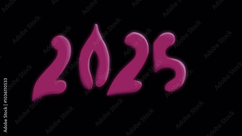 Hand drawn animated doodle 2025 inscription. Video clip with alpha channel.