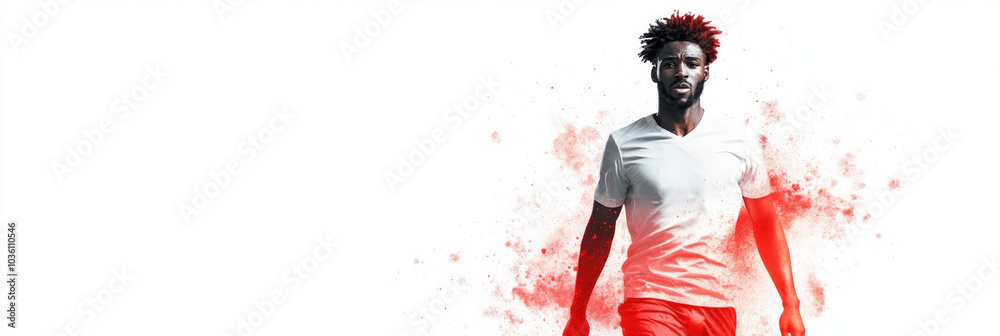 Athletic young man in a white jersey against a red background. Athletic young man in a white jersey against a red background.